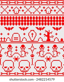 Halloween Red Pixel on white Pattern seamless