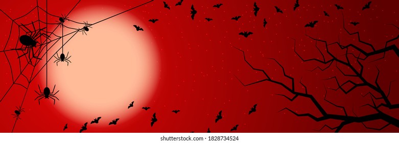Halloween red scary night horizontal vector banner
