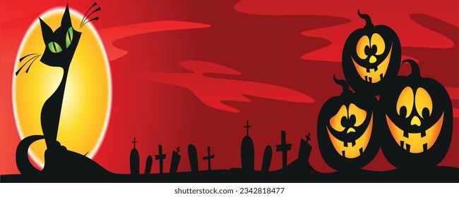 Halloween red scary night horizontal vector poster