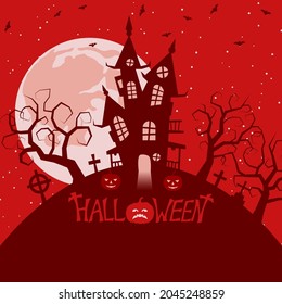 Halloween red scary night vector illustration