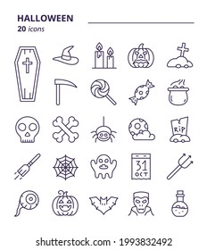 Halloween related icon set. Vector outline symbols collection.