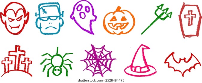 Halloween Related Icons Crayon Chalk Drawing Icon Vector Set