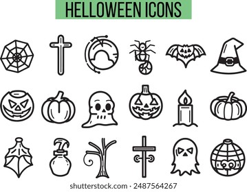 Halloween Related Icons, Linear icon collection, vector