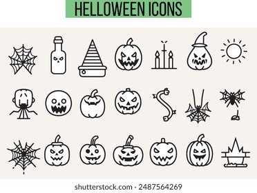 Halloween Related Icons, Linear icon collection, vector