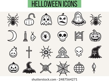 Halloween Related Icons, Linear icon collection, vector