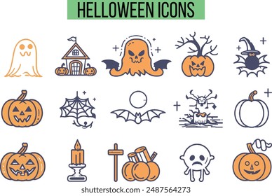 Halloween Related Icons, Linear icon collection, vector