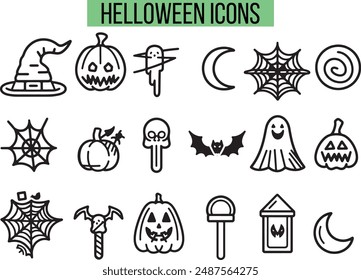 Halloween Related Icons, Linear icon collection, vector