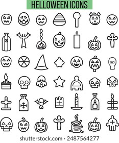 Halloween Related Icons, Linear icon collection, vector