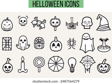 Halloween Related Icons, Linear icon collection, vector