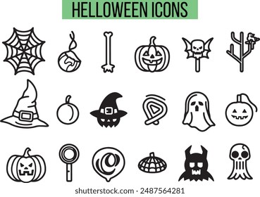 Halloween Related Icons, Linear icon collection, vector