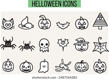 Halloween Related Icons, Linear icon collection, vector