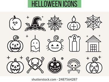 Halloween Related Icons, Linear icon collection, vector