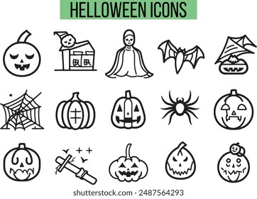 Halloween Related Icons, Linear icon collection, vector