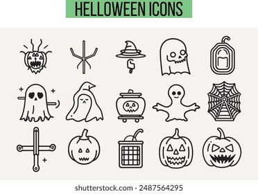 Halloween Related Icons, Linear icon collection, vector