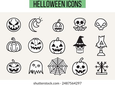 Halloween Related Icons, Linear icon collection, vector