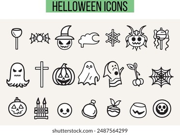 Halloween Related Icons, Linear icon collection, vector