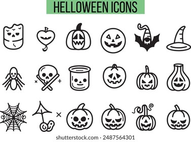 Halloween Related Icons, Linear icon collection, vector