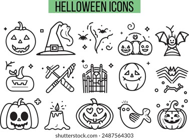 Halloween Related Icons, Linear icon collection, vector