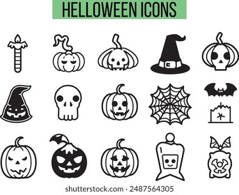 Halloween Related Icons, Linear icon collection, vector