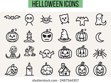 Halloween Related Icons, Linear icon collection, vector