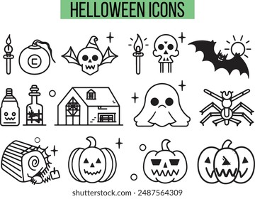 Halloween Related Icons, Linear icon collection, vector