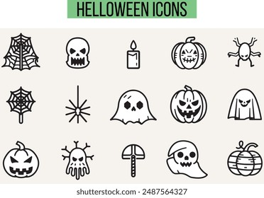 Halloween Related Icons, Linear icon collection, vector