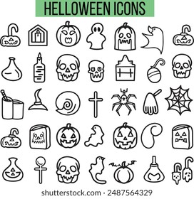 Halloween Related Icons, Linear icon collection, vector