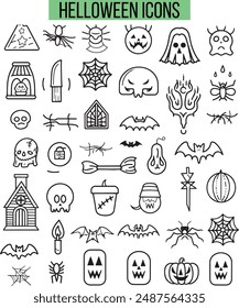 Halloween Related Icons, Linear icon collection, vector