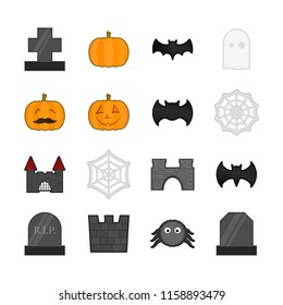 Halloween related icons set. Collection of cute decorative stickers