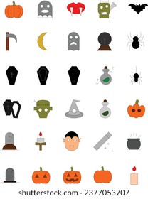 Halloween related icons are simple. With an flat style.