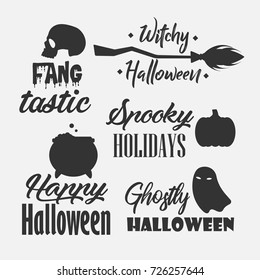 Halloween related quotes. Vector labels, badges. Greeting card typography design elements.