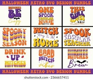 Halloween Retro Design Bundle,Retro Halloween Design Bundle, Halloween Retro T shirt Design Bundle,Groovy Halloween Design Bundle