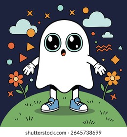 Halloween retro mascot-style ghost night mood illustration