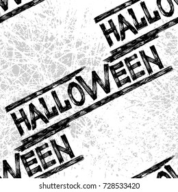 Halloween retro pattern, seamless ornament. Black letters on a white background. Graphic handwritten composition for celebrating the holiday.
