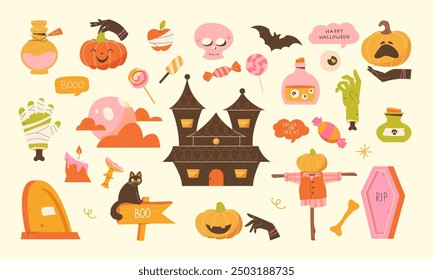 Halloween retro set. Happy Halloween