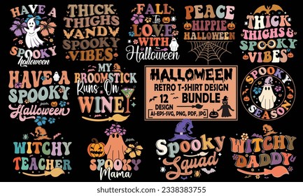 Halloween Retro T-Shirt Design Bundle