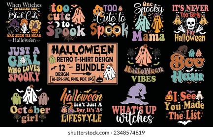 Halloween Retro T-Shirt Design Bundle