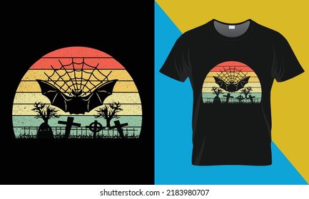 It's a halloween retro vintage t-shirt design. Perfect for print items and bags, posters, cards, vector illustration. 
Isolated on black background