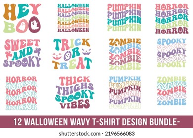 Halloween Retro Wavy T-shirt Design Bundle
