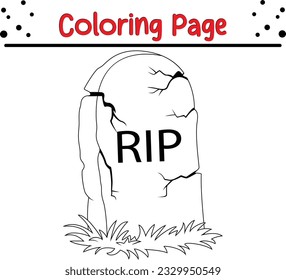 Halloween RIP coloring page for children. Black and white cartoon illustration