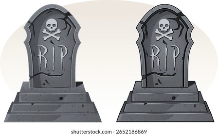 Halloween RIP Tombstone with Skull Crossbones - Vector Design Elements