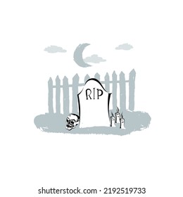 Halloween  Rip Tombstone Skull  candle  vector art illustration