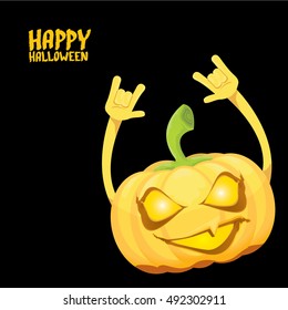 Halloween rock n roll pumpkin. Happy halloween rock party concept vector background