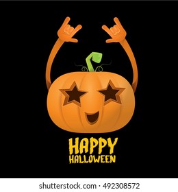 Halloween rock n roll pumpkin. Happy halloween rock party concept vector background