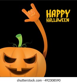 Halloween rock n roll pumpkin. Happy halloween rock party concept vector background