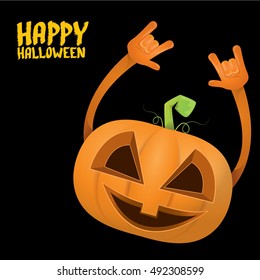 Halloween rock n roll pumpkin. Happy halloween rock party concept vector background