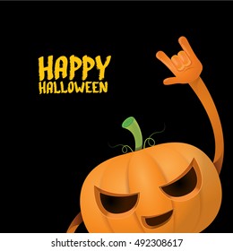 Halloween rock n roll pumpkin. Happy halloween rock party concept vector background