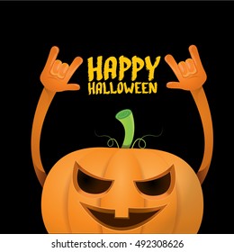 Halloween rock n roll pumpkin. Happy halloween rock party concept vector background