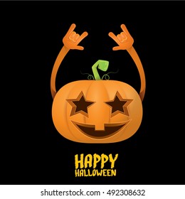 Halloween rock n roll pumpkin. Happy halloween rock party concept vector background