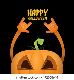 Halloween rock n roll pumpkin. Happy halloween rock party concept vector background